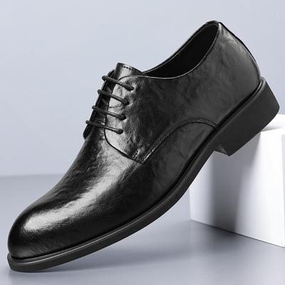2025 Spring Autumn New Business Men's Dress Shoes Solid Color Fashion Solid Color Leather Shoes Male Lace Casual Increase Loafer