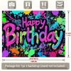 2D Colorful Graffiti Happy Birthday Backdrop Neon Paint Splatter Party Decoration Banner