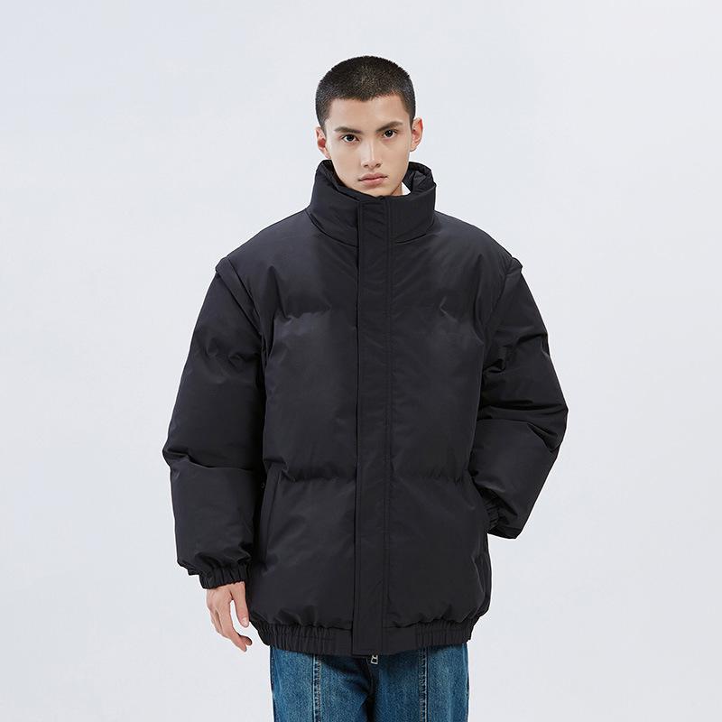 New Winter Cotton-padded Jacket Solid Color Couple Cotton-padded Jacket Stand-up Collar Thickened Thermal Bag Jacket Sleeves Removable