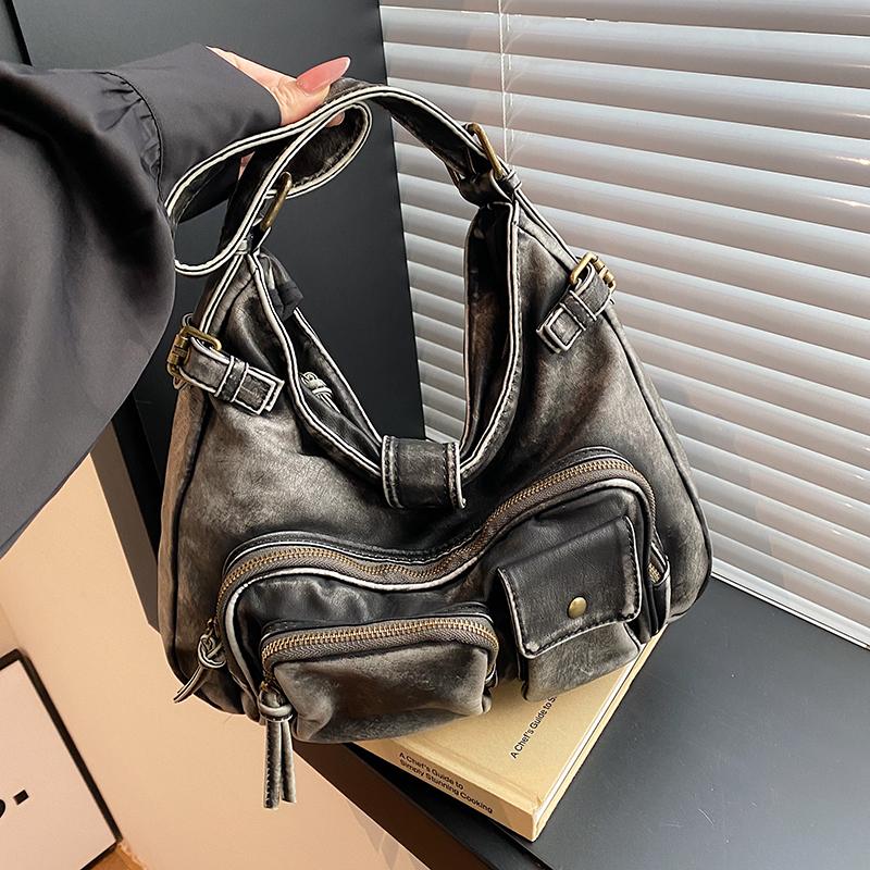 Women's Fashion Washed Old Spice Girl Locomotive Bag Multi-pocket Japanese and Korean Trend Shoulder Bag