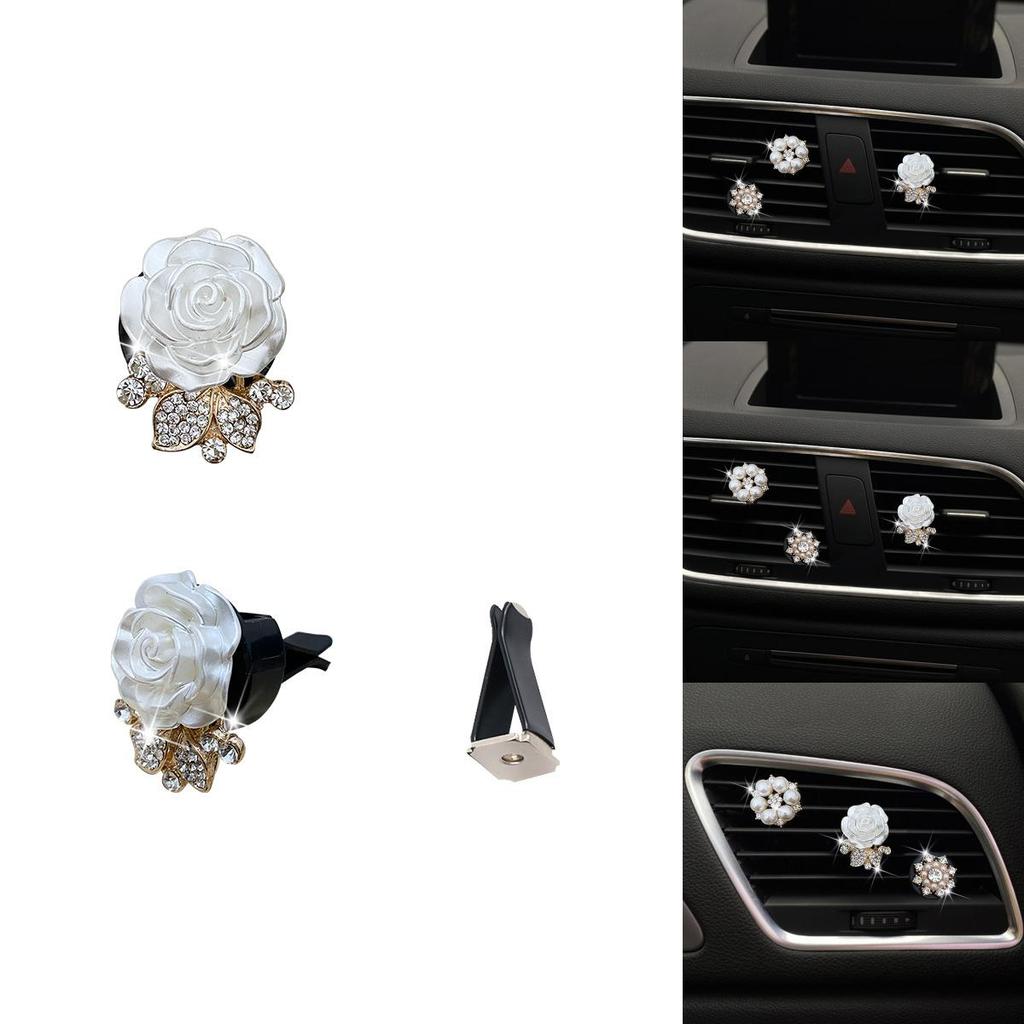 Pearl Water Diamond Flower White Rose Car Perfume Air Vent Decoration Aromatherapy Product
