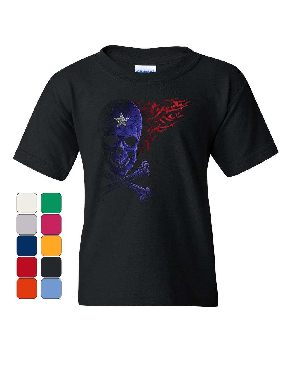 Fantacycle Skull Crossbones Youth kids boys T-Shirt American Pride Tribal Flame Kids Tee 160