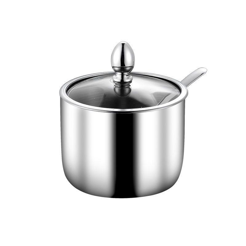 

304 Stainless Steel Spice Jar Set: Visible Round Salt Shaker & Condiment Bottle with Lid & Tray. 201