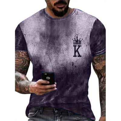 2024 New Men's Vintage T-Shirt Crown K 3D Print Plus-Size Hip-Hop Personality Short-Sleeved Daily Casual Oversized Men Clothing