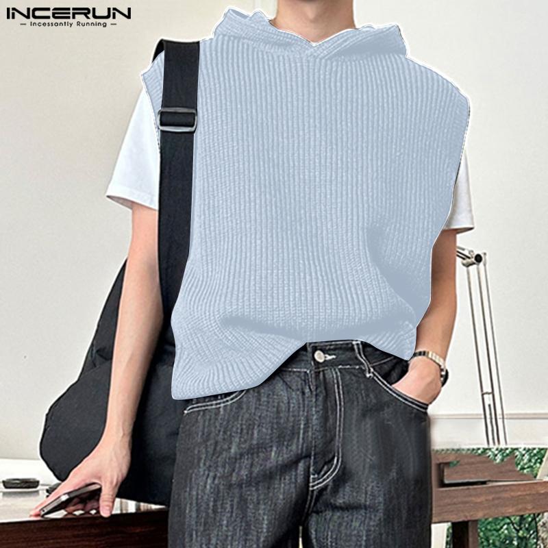 

INCERUN Мужской жилет без рукавов с капюшоном вязаный однотонный с капюшоном