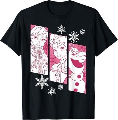 Frozen Anna Elsa Olaf Snowflake Graphic Black TShirt S