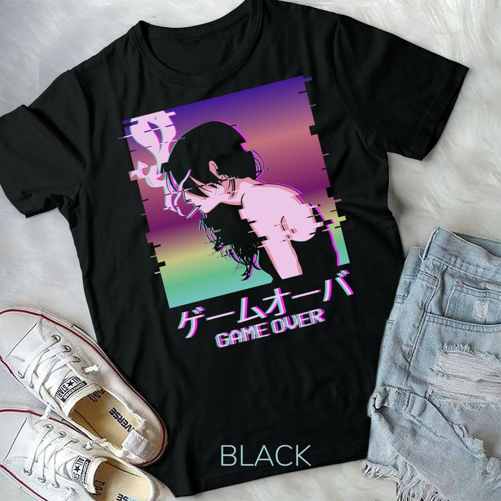 Japanese Vaporwave Sad Anime Girl Game Over Indie Aesthetic Unisex Form T-shirt XXXXL