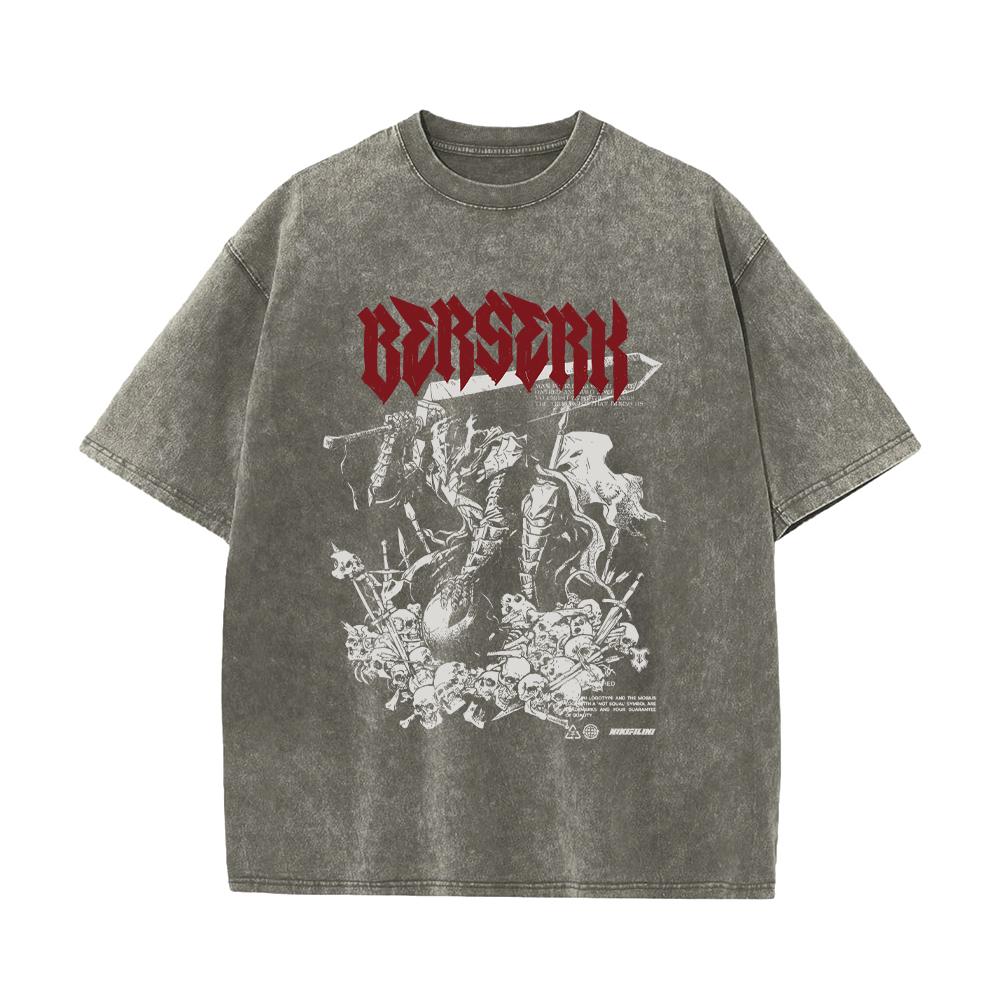 Anime Berserk Guts Acid Tshirt Retro Vintage Washed Graphic Tees Men Harajuku Cotton Casual Short Sleeve Tshirt Tops Unisex