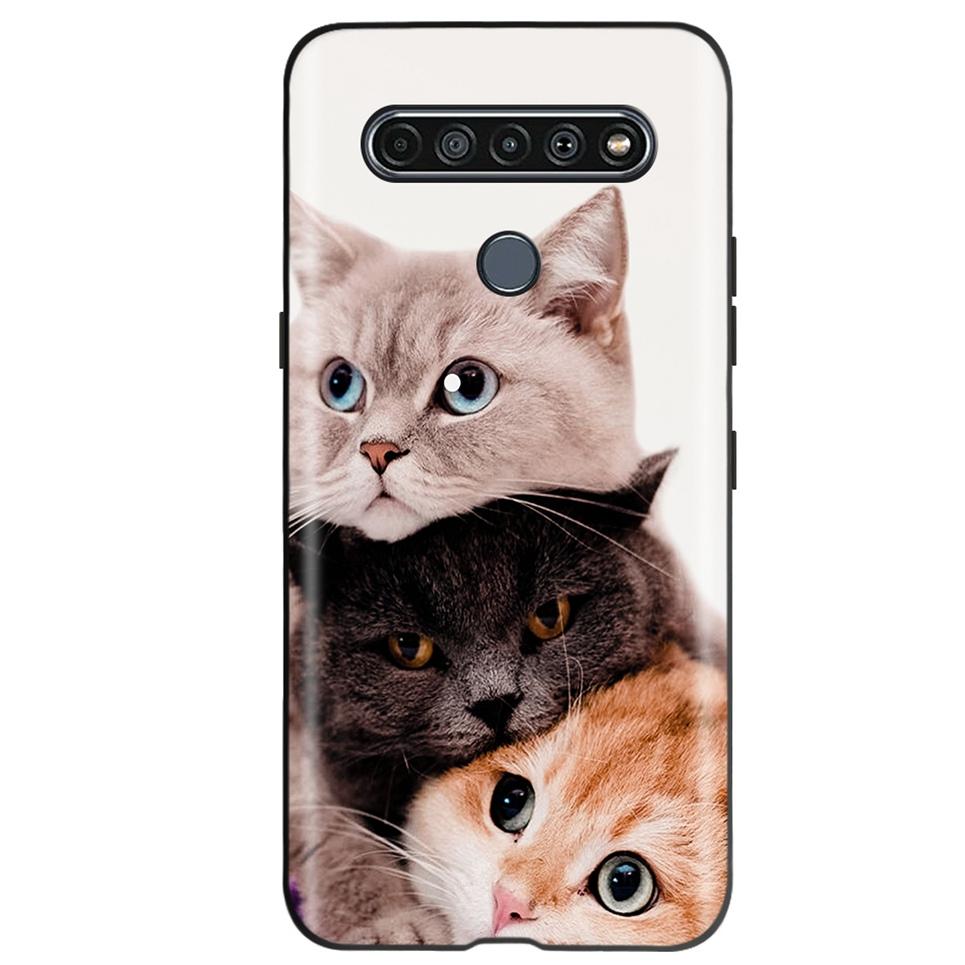 Black TPU Cover For LG K61 2020 CaseCute Cat Pattern Coque For LG K61K 61 LGK61 Luxury Matte Shockproof Protection Etui Bumper