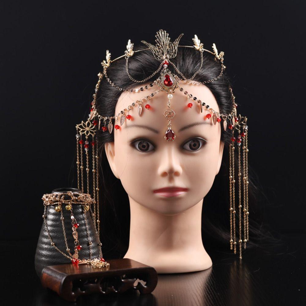 Rhinestone Necklace Earrings Set Ethnic Style Women Jewelry Suit Tassel Eyebrow Pendant  Wedding