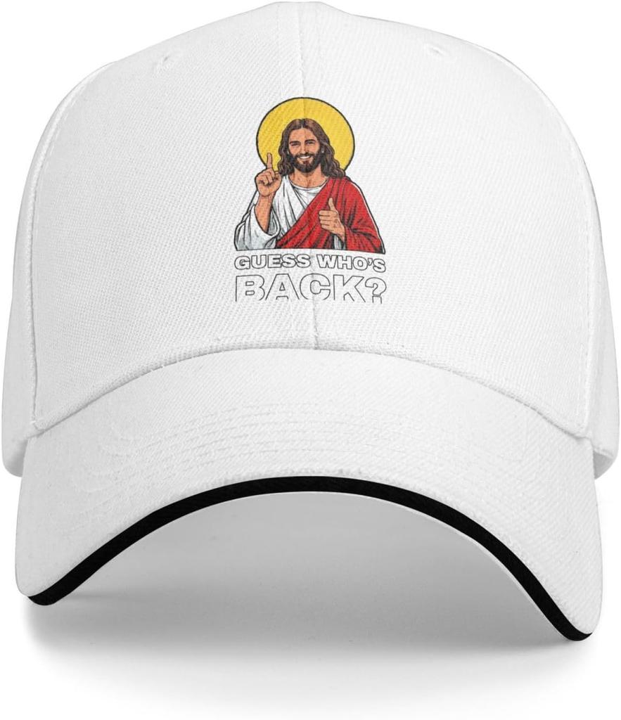 Guess Whos Back Jesus Christian Graphic Baseball Cap Polyester Adjustable Casual Hat for Adult
