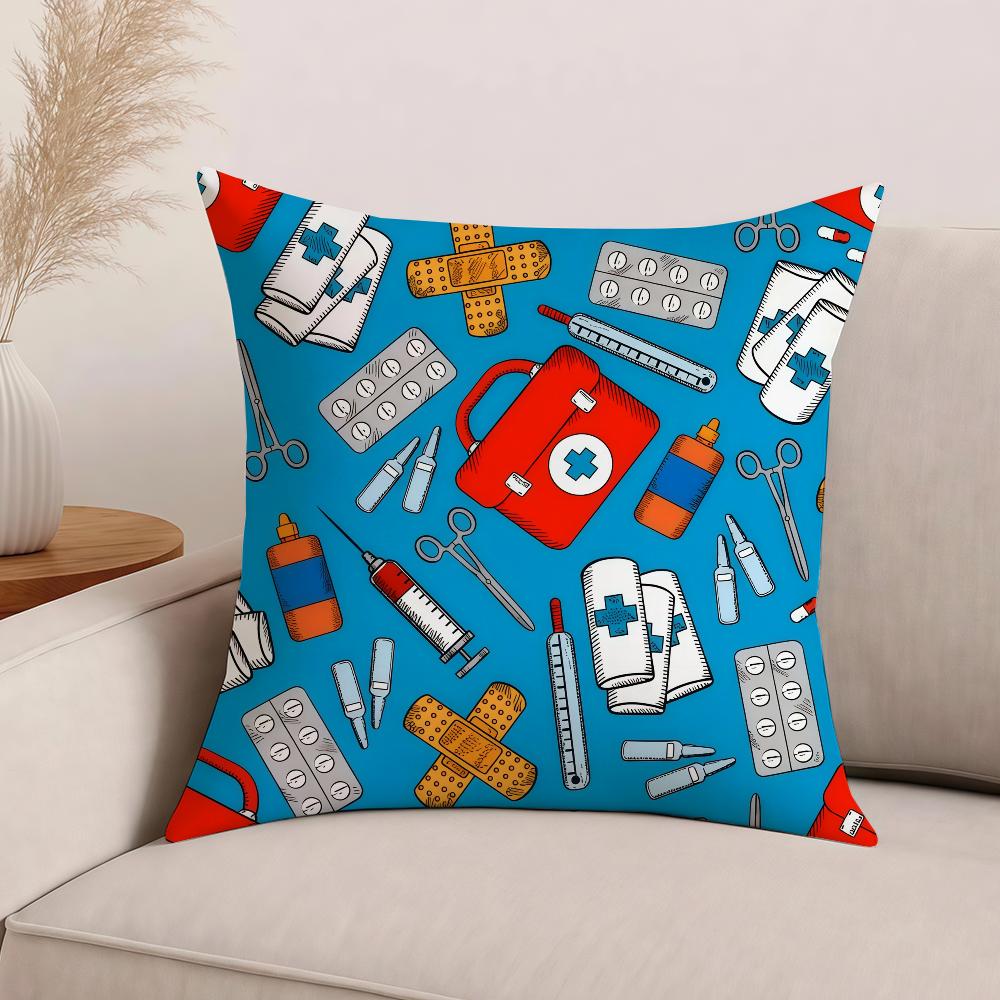 Cute Cartoon Medical Print Pillow Case Office Cushions Suitable For Sofa Car Bedroom Decorative Cushion Cover