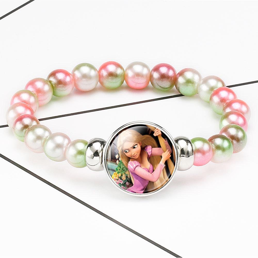 Princess Series Bracelet For Children Creative Cartoon Image Rainbow Beads Adjustable Wristband