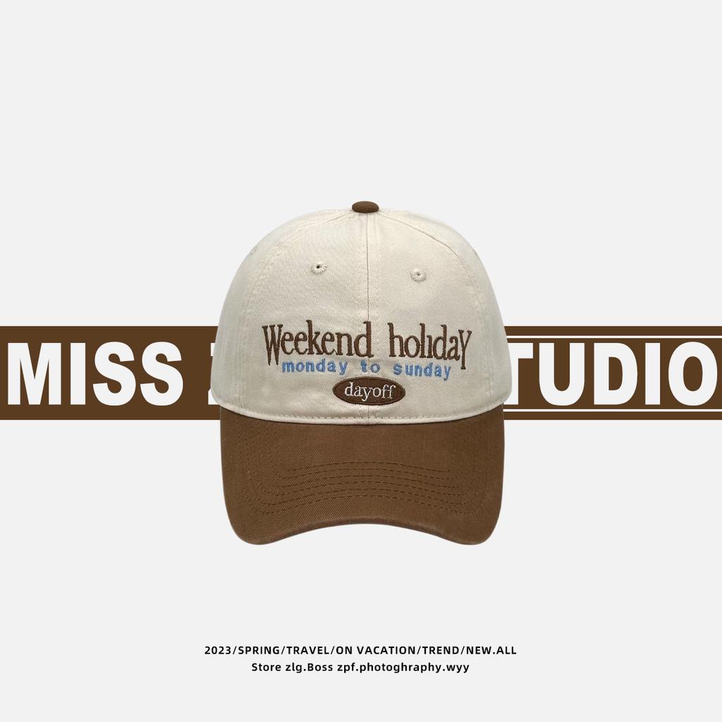 Retro color matching baseball cap women's face is small and versatile soft top cap big head circumference wide brim hat