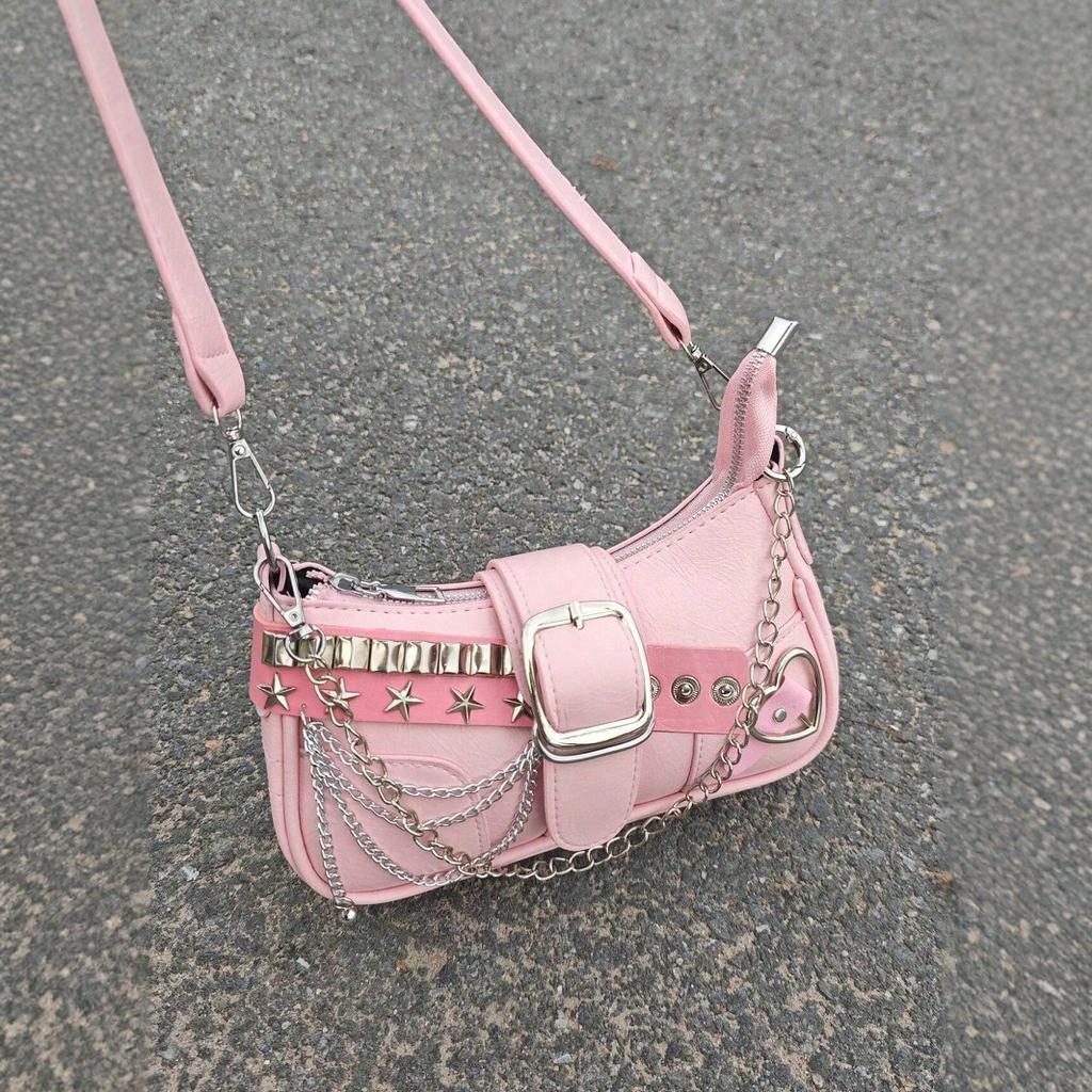 Niche Design Y2K Spice Girl Armpit Bag Versatile Messenger Bag Trendy Pink Star Baguette Shoulder Bag