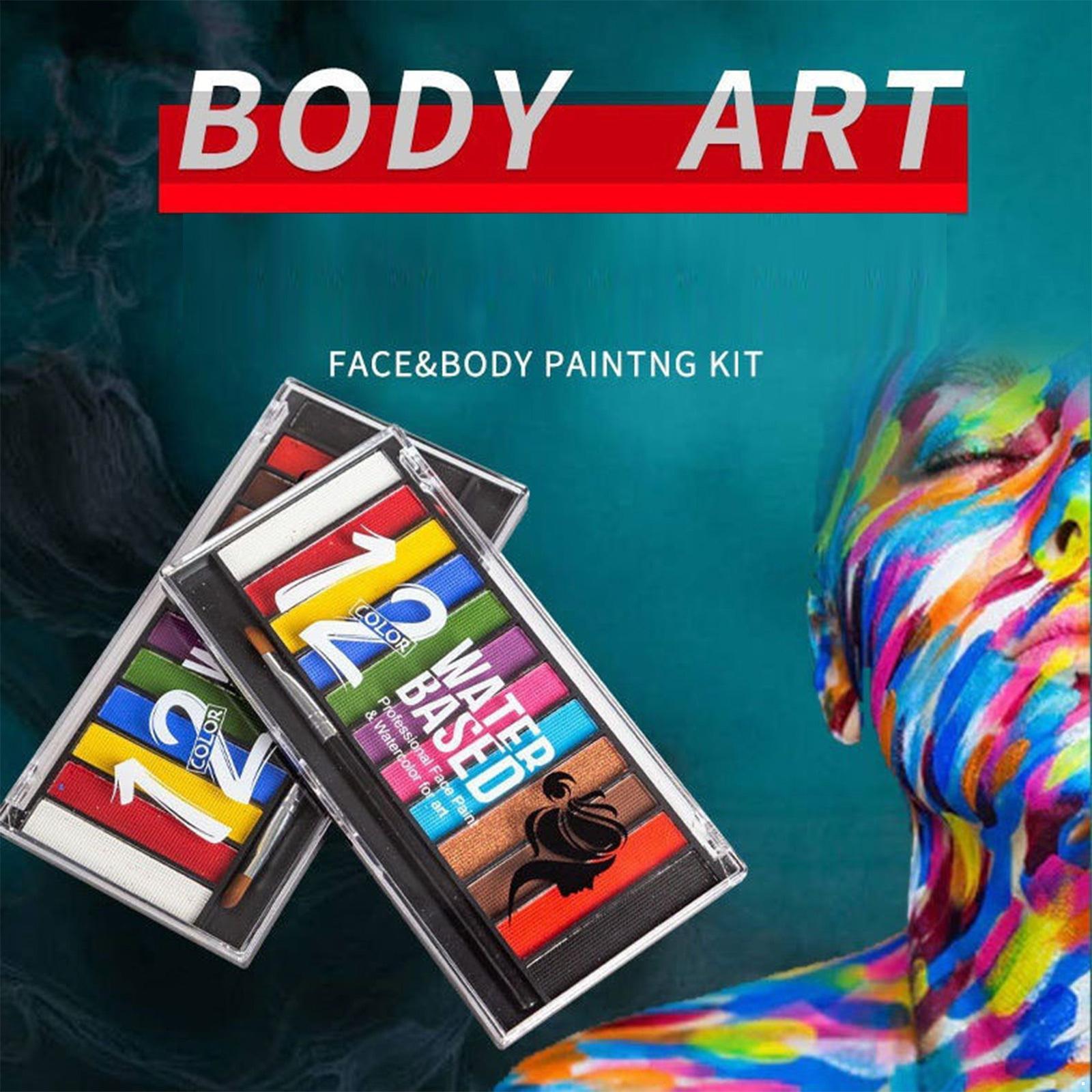 

12 Color Vibrant Face Body Paint Set Includes Brush for Kids Adults Halloween Cosplay Clown Theater Makeup Carnival Party and Artistic Face Painting One Size