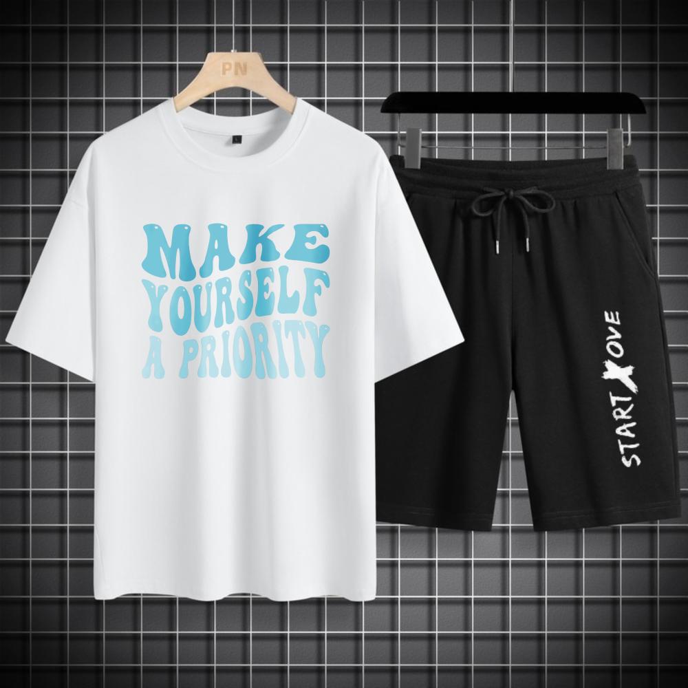 

Men s Sets Summer Quick Drying Make Yourself Start Love Printed Graphic T-shirts Suit Designer Clothing Tracksuit Set S