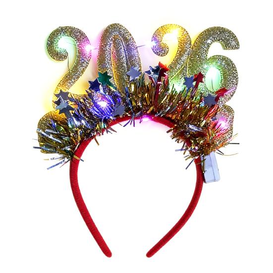 Hair Hoop 2026 Shiny Sequin Headband Elastic Festive Hairband with Plush Ribbons Colorful New Year Party Accessory