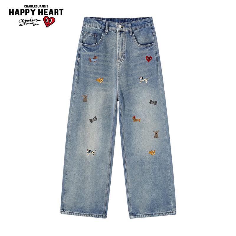 Charles Heart Puppy Straight-Leg Unisex Jeans L