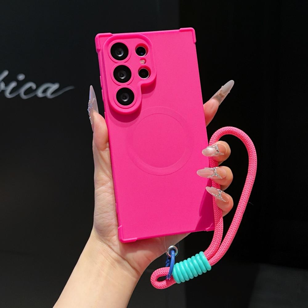 For  Matte Lanyard Soft TPU Case for Samsung Galaxy S26 S2 Ultra S24 Plus Lens Protector Wrist Strap Airbag Bumper Cover