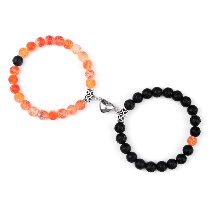 Hot Sale 2Pcs/Set Beads Bracelet For Lovers Natural Stone Distance Heart Magnet Couple Bracelets Friendship Fashion Jewelry Gift