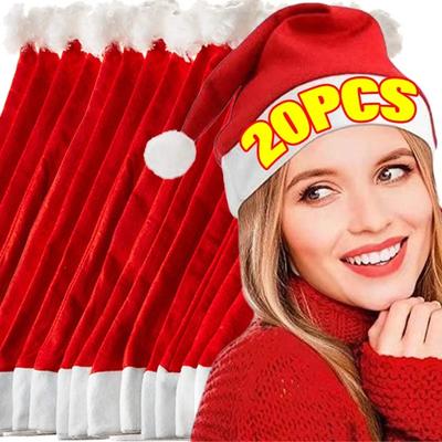 20pcs Non-woven Christmas Hats for Adults Kids Thickened Santa Claus Xmas Hats Merry Christmas New Year Party Decoration Gifts