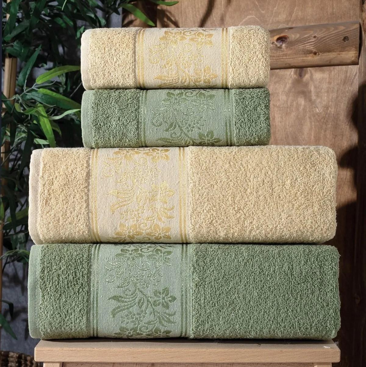 

Towel 4 Pieces Set, Turkish 100% Cotton, High Quality, Super Absorbent, Soft, Luxury, Non-fading коричневий/зелений