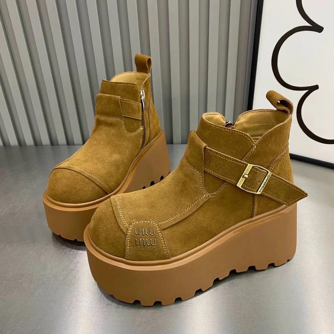 

Женские леопардовые ботильоны на платформе, зимние ботинки на плоской подошве, замшевые плюшевые туфли, женская зимняя мода 2025 года, удобные, теплые, нескользящие ботинки Mujer 40 верблюд