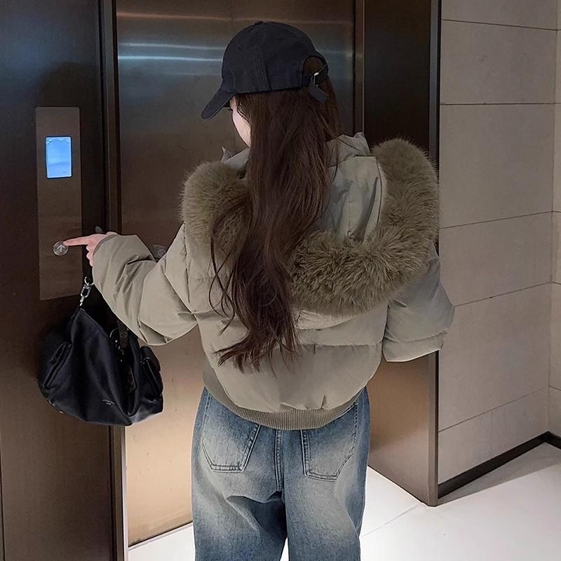 Women's Winter Retro Navy Blue Hooded Cotton-Padded Jacket - Thick & Warm Design