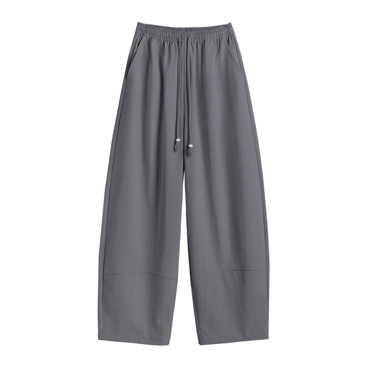 0278 Elastic Waist Drawstring Cropped Wide-Leg Casual Summer Pants Medium