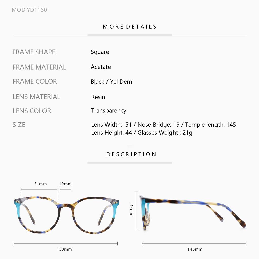 ZENOTTIC Fashion Printing Acetate Prescription Eyeglasses Round Unisex Anti Blue Light Photochromic/Progressive Optical Glasses