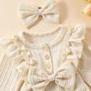 E2302A Toddler Girls' Princess Bow Romper with Headband - Sweet Long Sleeve Two-Piece Outfit