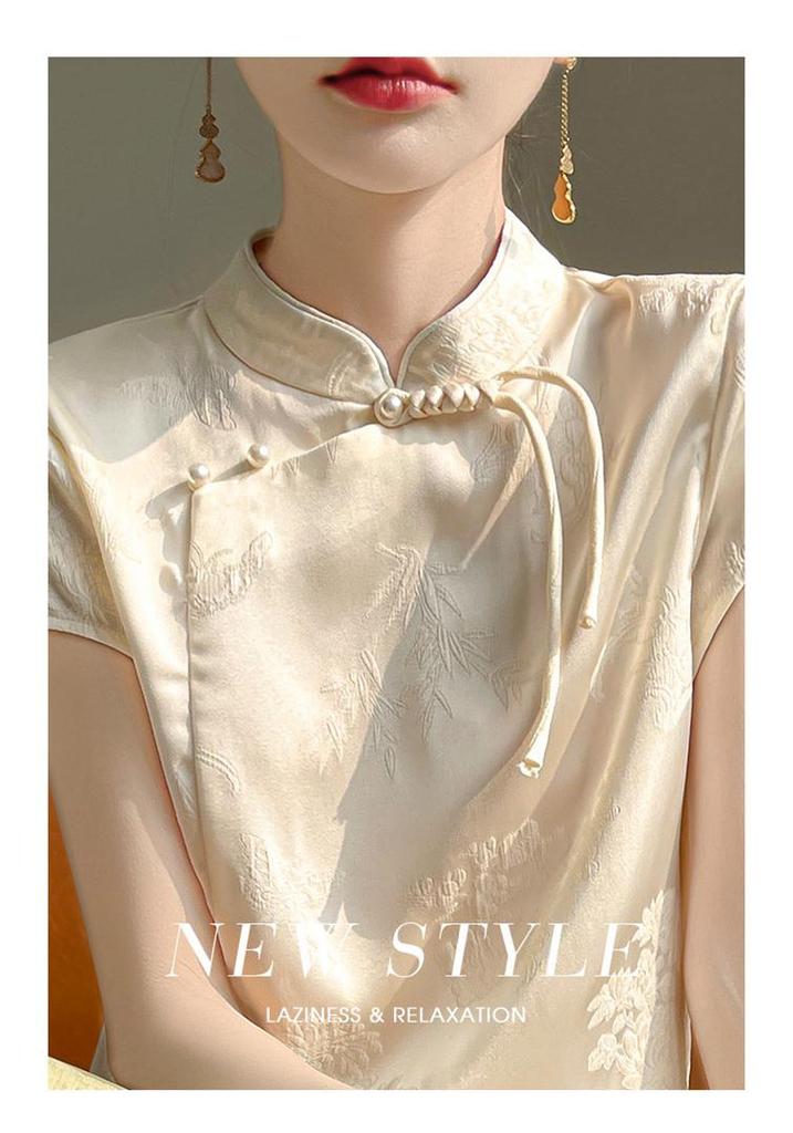Women's 2025 Spring/Summer Chinese Faux Silk Jacquard Shirt - National Trend Tang Suit with Stand Collar and Diagonal Placket