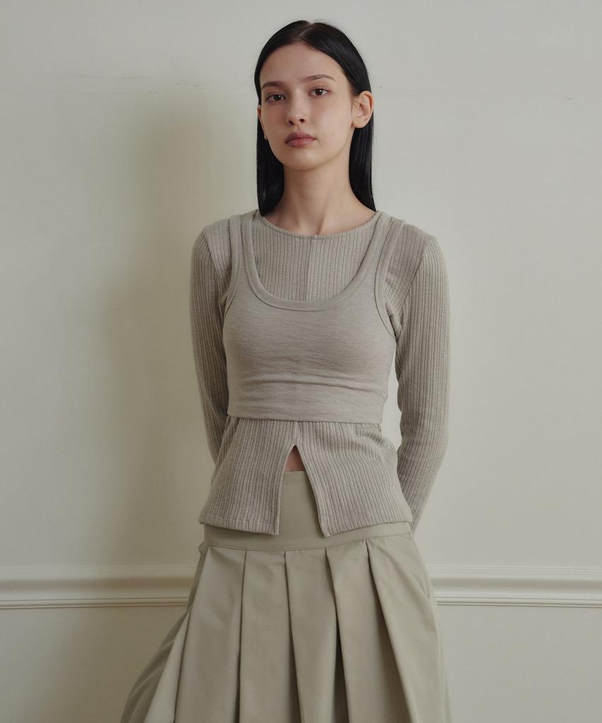 MARROT Sleeveless Top Layered Tee_Pale Khaki