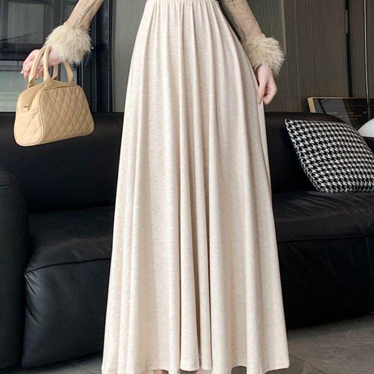 

Gray A-line Elastic Waist Midi Skirt - Women s Slimming, Versatile & Flattering for Autumn/Winter One Size абрикосовый