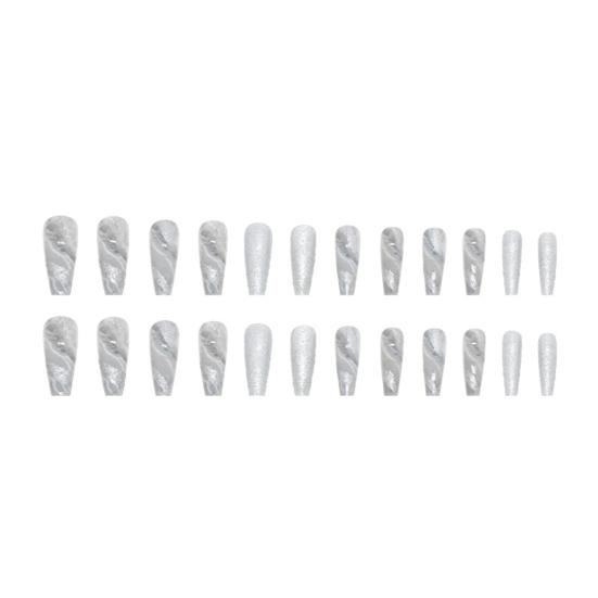 1 Set Long Fake Nails Shiny Visual Effect Non-Irritating Harmless Removable Marble Pattern Decorative Plastic Full Cover Press on Fake Nails Manicure