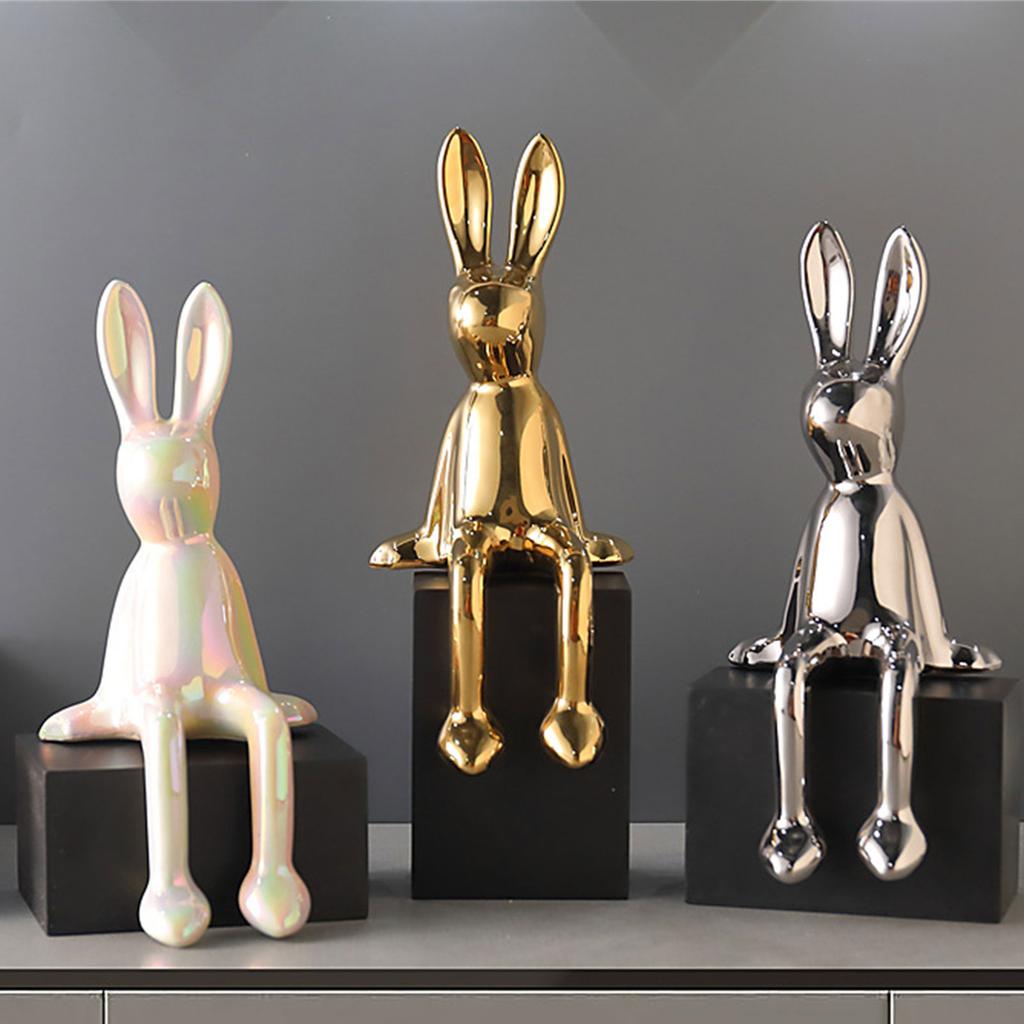 Color Ceramic Bunny Figurine Statue Decorative Animal Sculpture for Bookshelf Living Room and Bedroom