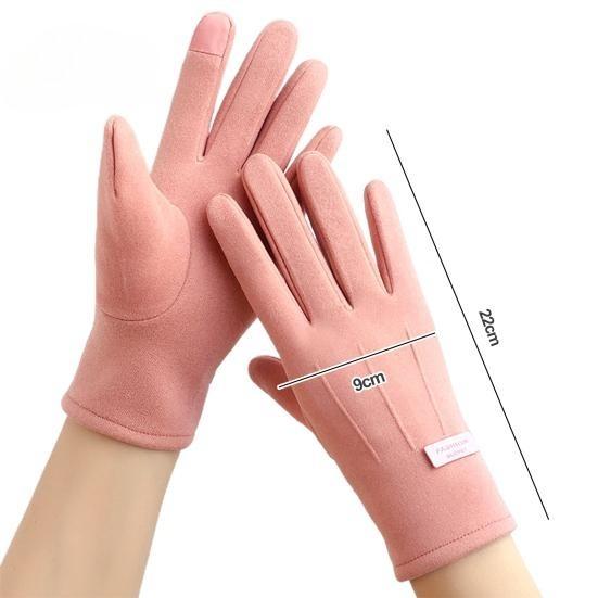 1 Pair Women Winter Warm Gloves, Solid Color, Wear Resistant, Windproof, Thickened, Fleece Lined, Touchscreen Gloves