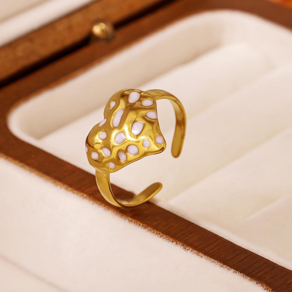 Stainless Steel Dopamine Color Ring Women Heart Enamel Open Ring Fade-Resistant Fashion Banquet Daily Jewelry Accessories Gifts