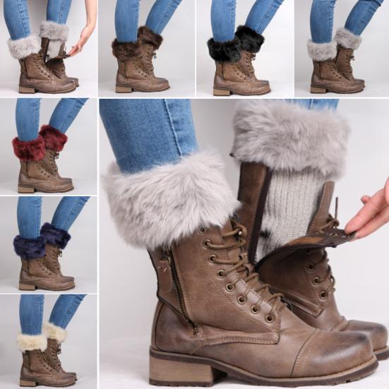 Winter Women Warm Faux Fur Crochet Knitted Leg Warmers Short Boot Socks Cuffs