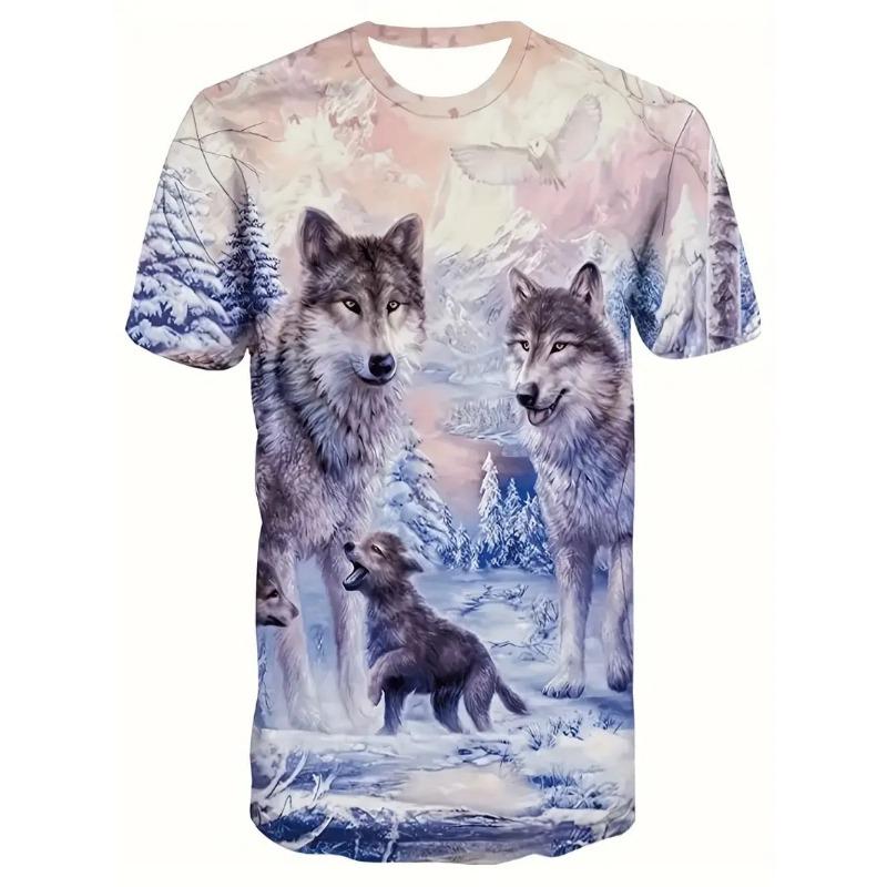 Summer Round Neck 3D Animal Print Top Fashionable Casual Short Sleeved Men's T-shirts