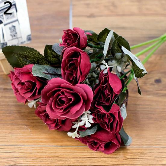 1Kytice/12Hlav Romantické Umělé Květiny Růže Výzdoba pokoje Svatební Party