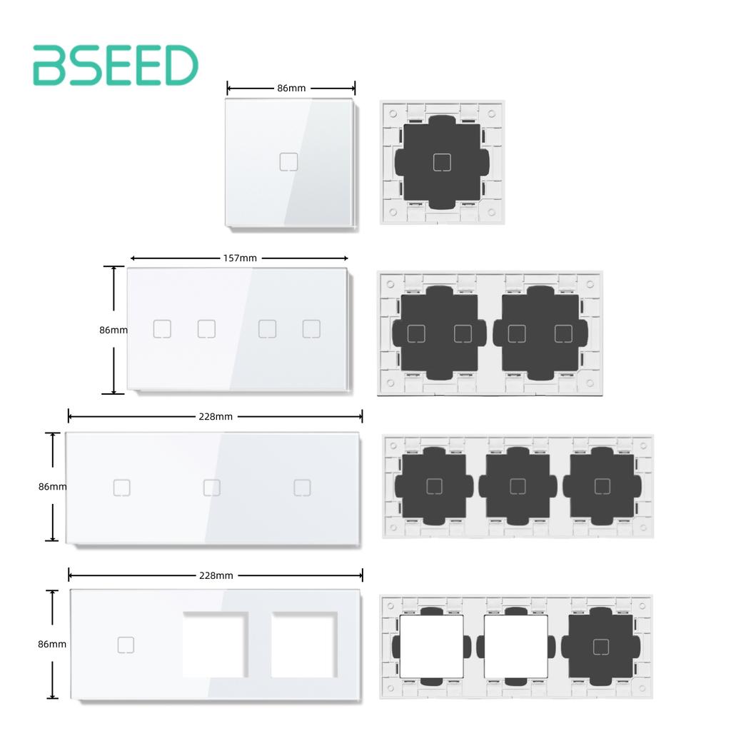 Bseed 1/2/3/4Gang Switch With Wall Socket Glass Panel Only Gold EU Standard Pearl Crystal Glass E Touch Series