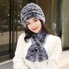 Fur Hat Female Autumn and Winter Rex Rabbit Hair Warm Ear Protection Scarf Two-piece Set Middle-aged and Elderly Grandma Casual Mother Hat
