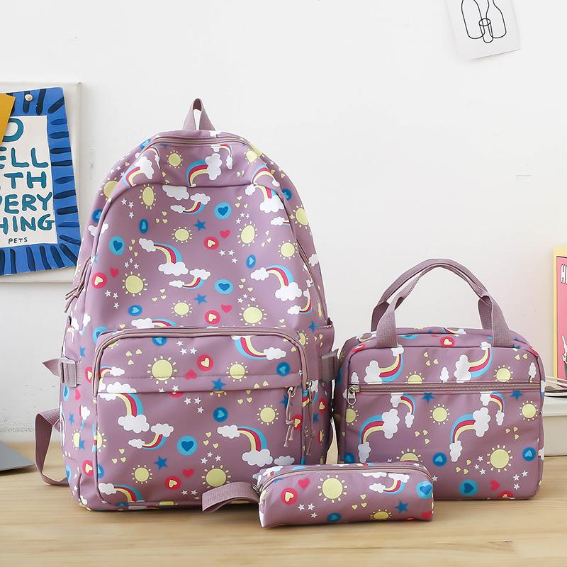 Women's Backpack Three-Piece Set Rainbow Print Student Schoolbag Large Capacity Backpack