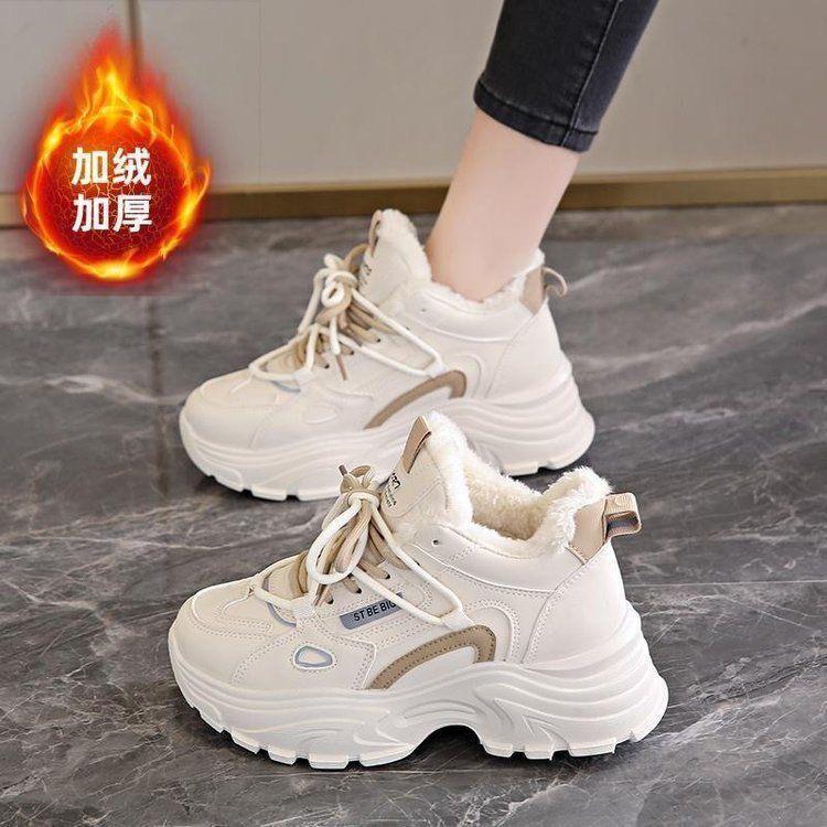 Fleece Dad Shoes 22 New Winter Thick Soles Heightened Thickened Warm Cotton Shoes High Top Sports Shoes