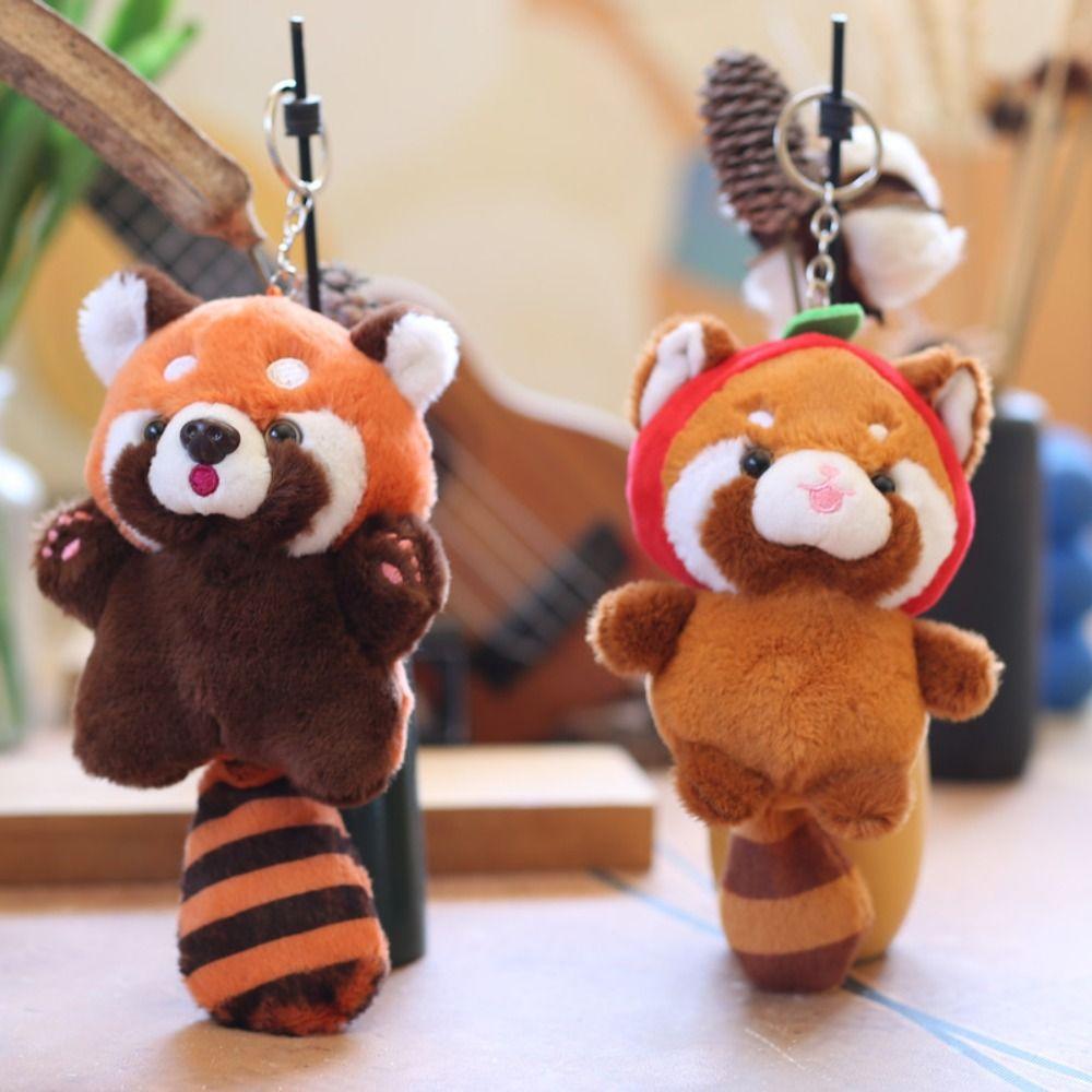 With Keyring Red Panda Keychain Plush Stuffed Doll Charm Raccoon Plush Pendant  Backpack Decoration