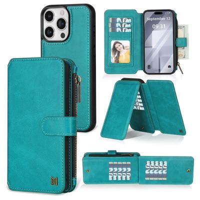 Étui portefeuille multifonction en cuir pour iPhone 16 Pro avec couvercle magnétique détachable