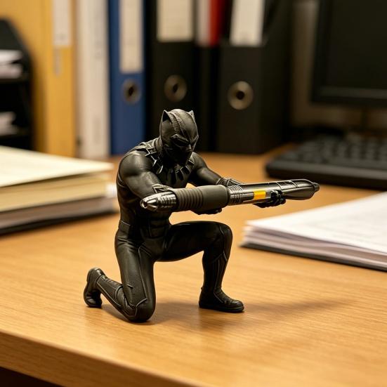 Kneeling Hero Pen Stand, 3D Printed Dark Style Desk Organizer, Action Figure Pencil Holder for Office, Collectible Gift