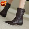 Fashion Black Square Toe Elegant with Low Heels Ladies Mid Calf Shoes Trend 2025 Pu Chic Cosplay Comfortable New Women's Half High Boots